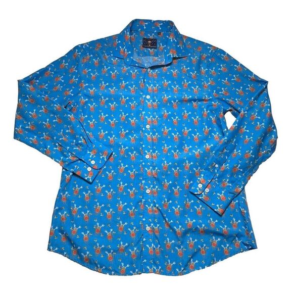 Simon Banks Shirt mens large Birds Reindeer long sleeve blue Festive Christmas - Picture 1 of 6